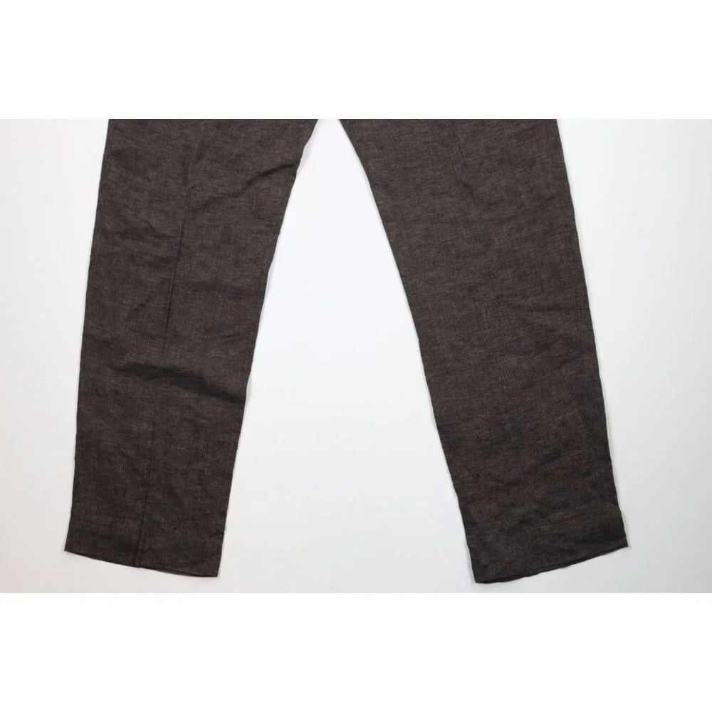 Vintage Banana Republic Mens 35x34 Linen Pinstriped Wide Leg Chino Pants Brown